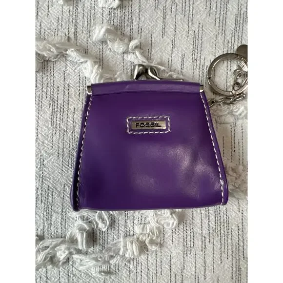 Vintage Fossil Purple Keychain Coin Purse Leather - Picture 2 of 6